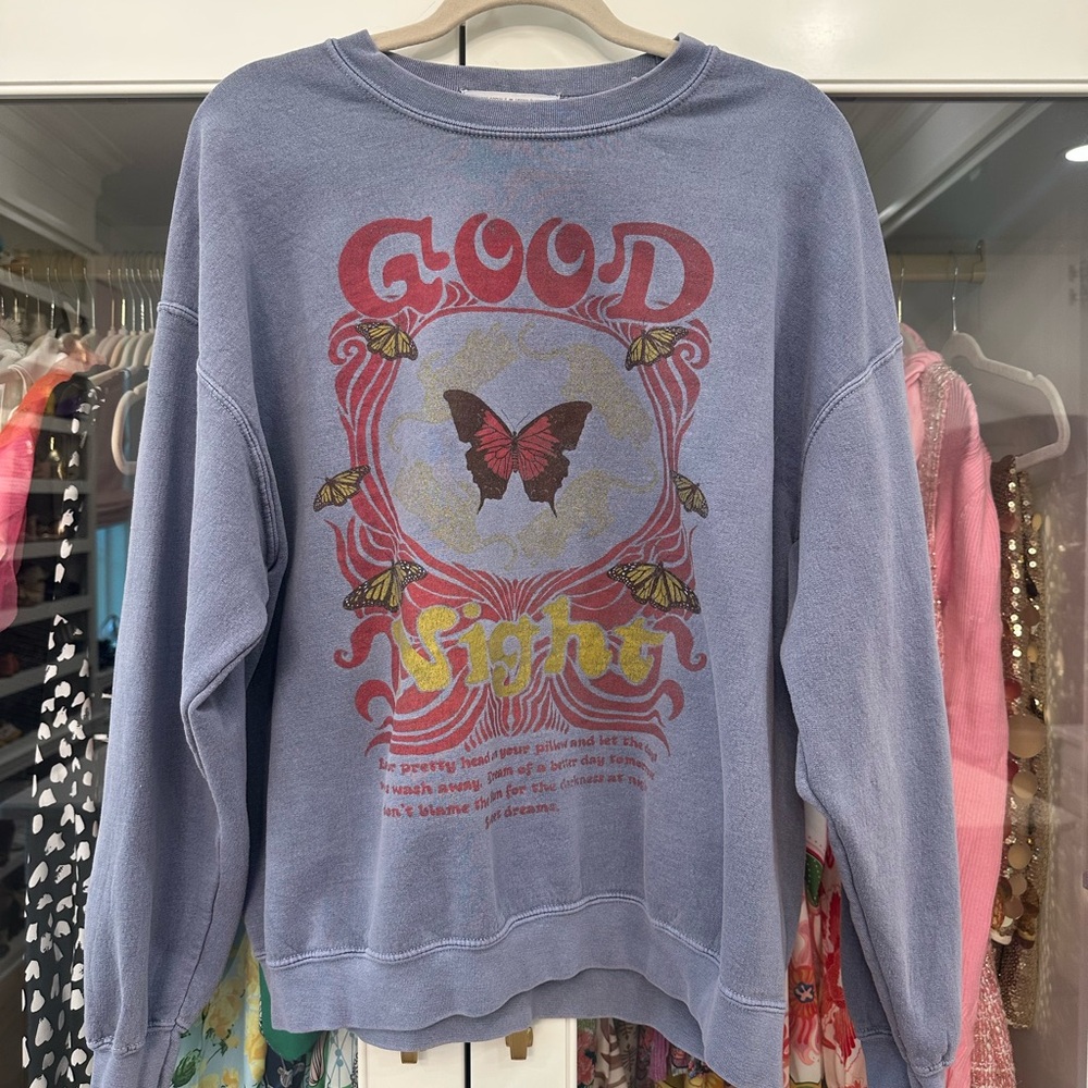 Urban Outfitters Project Social T Crewneck Sweatshirt, Good Night, Blue and Red